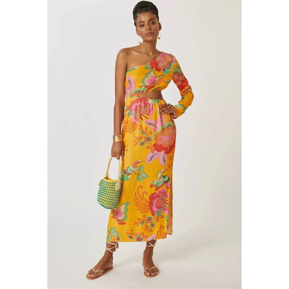 New Farm x Anthropologie Single-Shoulder Printed Maxi Dress Size XXS - Picture 3 of 6